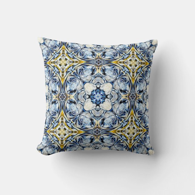 Luxury, elegant, vines, mustard yellow, navy blue cushion (Front)