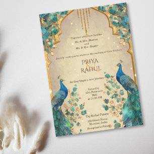 Luxury Elegant Vintage Gold Peacock Indian Wedding Invitation