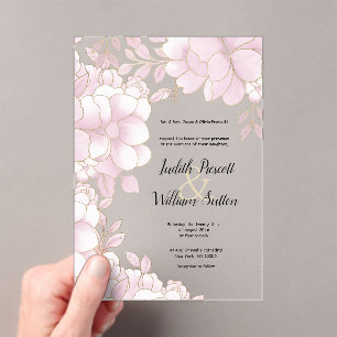Luxury elegant white gold pink floral wedding acrylic invitations