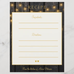 Luxury elegant wood gold typography recipe card