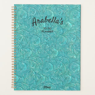 Luxury Embossed Teal Floral Vine Personalised Planner