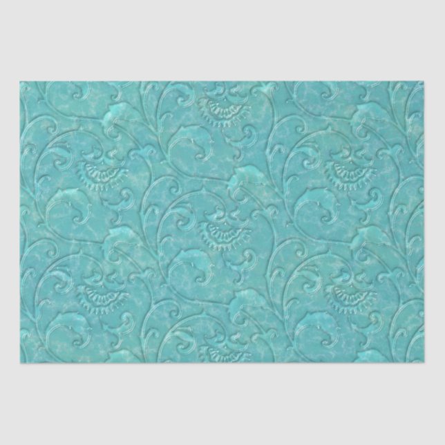 Luxury Embossed Teal Floral Vine Tissue Paper (Front)