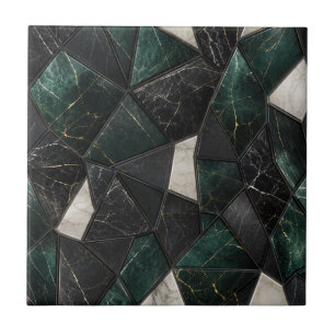 Luxury Emerald and Charcoal Black Marble Geometric Tile