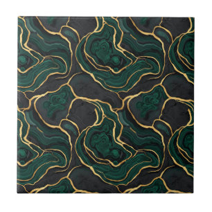 Luxury Emerald & Brass Marble Art Tile