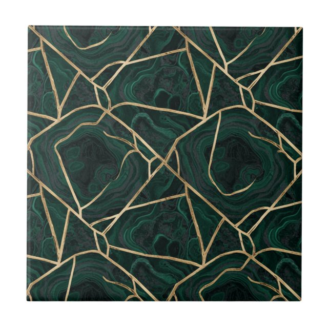 Luxury Emerald & Brass Marble Pattern Tile (Front)