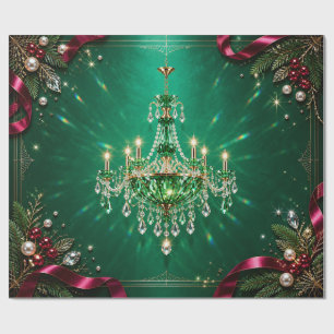 Luxury Emerald Chandelier Christmas Wrapping Paper