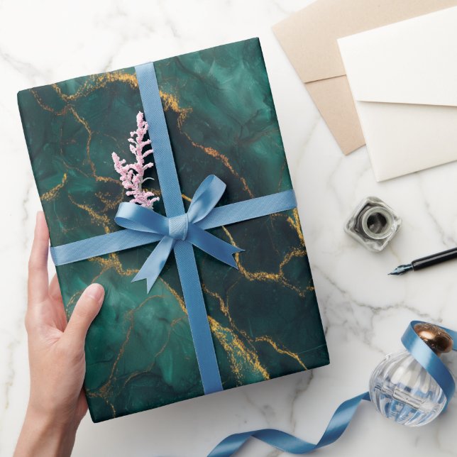 Luxury Emerald Gold Marble Green Abstract Pattern Wrapping Paper (Gifting)
