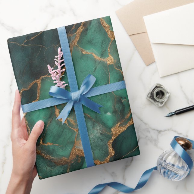 Luxury Emerald Gold Marble Green Abstract Pattern Wrapping Paper (Gifting)