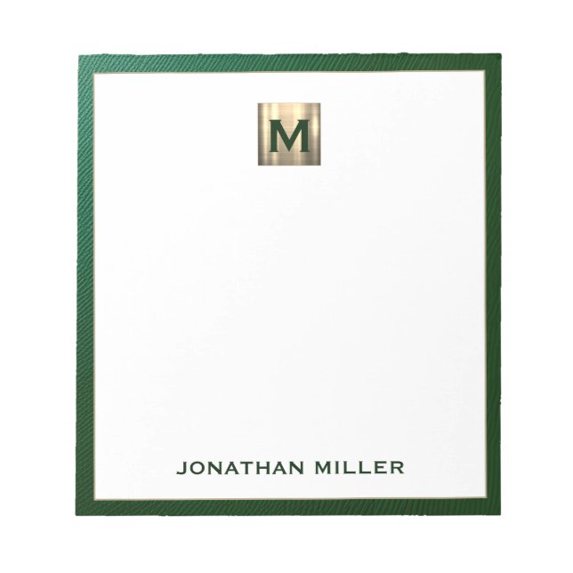 Luxury Emerald Gold Monogram Notepad (Front)