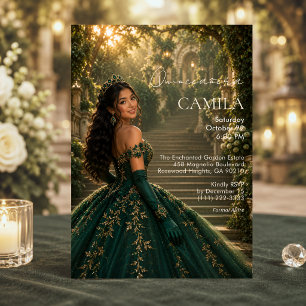 Luxury Emerald Gold Quinceañera Invitation