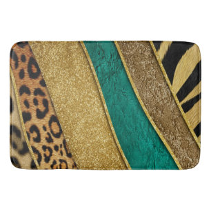 Luxury Emerald & Gold Safari Leopard Zebra Glitter Bath Mat