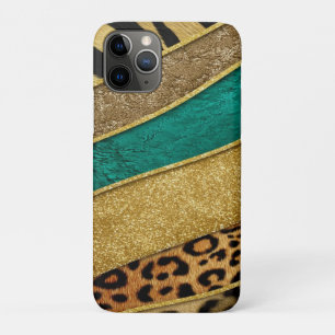 Luxury Emerald & Gold Safari Leopard Zebra Glitter iPhone 11 Pro Case