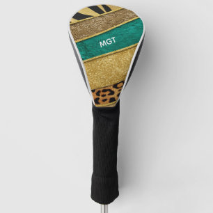 Luxury Emerald & Gold Safari Leopard Zebra Glitter Golf Head Cover