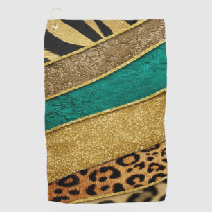 Luxury Emerald & Gold Safari Leopard Zebra Glitter Golf Towel