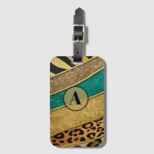 Luxury Emerald & Gold Safari Leopard Zebra Glitter Luggage Tag