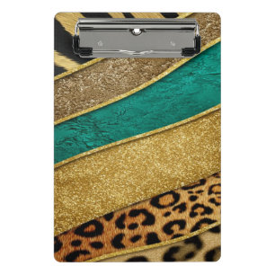 Luxury Emerald & Gold Safari Leopard Zebra Glitter Mini Clipboard