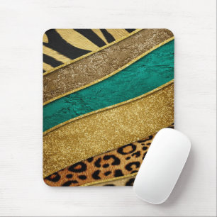 Luxury Emerald & Gold Safari Leopard Zebra Glitter Mouse Mat