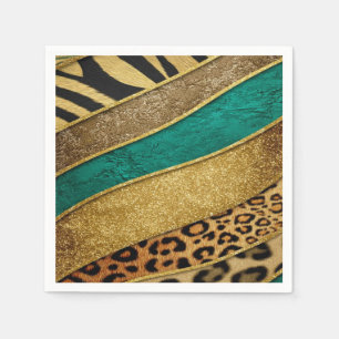 Luxury Emerald & Gold Safari Leopard Zebra Glitter Napkin