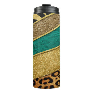 Luxury Emerald & Gold Safari Leopard Zebra Glitter Thermal Tumbler