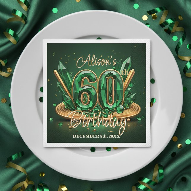 Luxury Emerald Green and Gold 60th Birthday Napkin (Creator Uploaded)