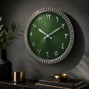 Luxury Emerald Green Arabic Numeral Modern Islamic Large Clock