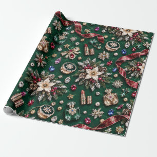 Luxury Emerald Green Christmas Ribbons Wrapping Paper