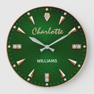 Luxury Emerald Green Diamond Premium Gold Large Clock