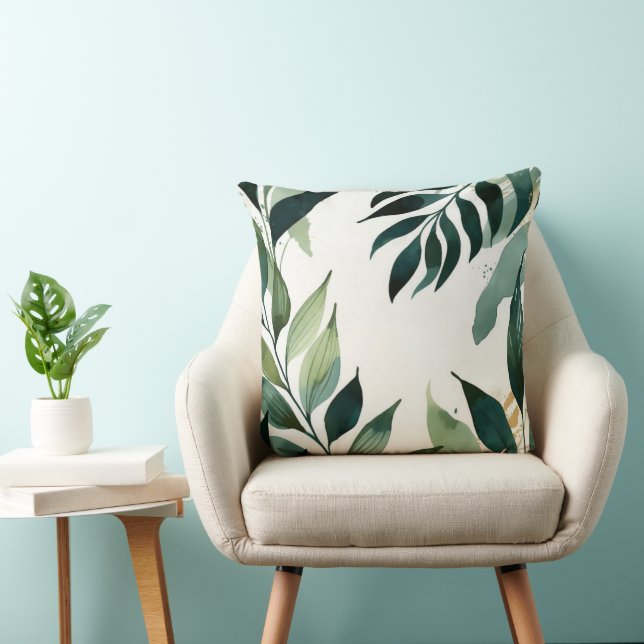 Luxury Emerald Green Gold Botanical Throw Pillow (Chair)