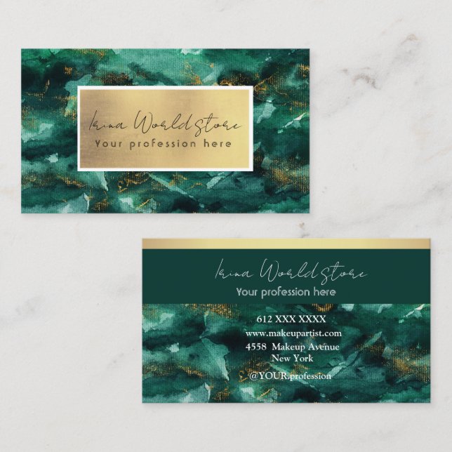 Luxury Emerald Green goldflake watercolor abstract Business Card (Front/Back)