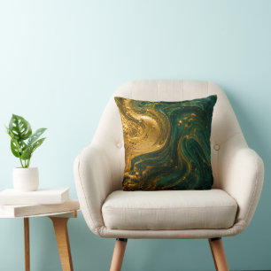 Luxury Emerald Green & Liquid Gold Abstract Marble Cushion