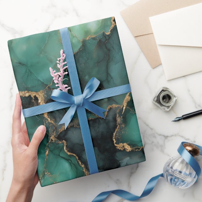 Luxury Emerald Green Marble Shine Abstract Pattern Wrapping Paper (Gifting)