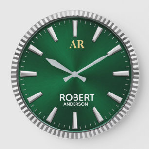 Luxury Emerald Green Minimalist Large Clock