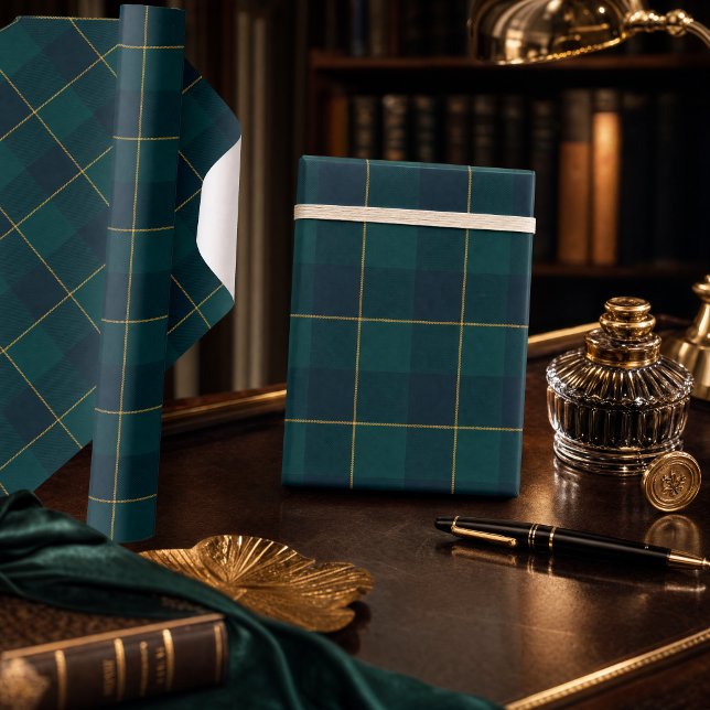 Luxury Emerald Green & Navy Plaid Wrapping Paper  (Luxury Emerald Green & Navy Plaid Wrapping Paper)