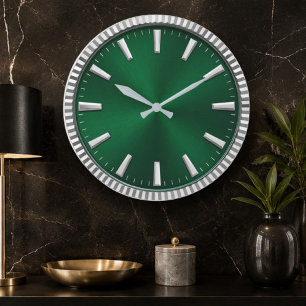 Luxury Emerald Green & Silver Modern Minimalist Large Clock
