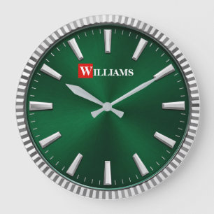 Luxury Emerald Green & Silver Modern Minimalist Large Clock