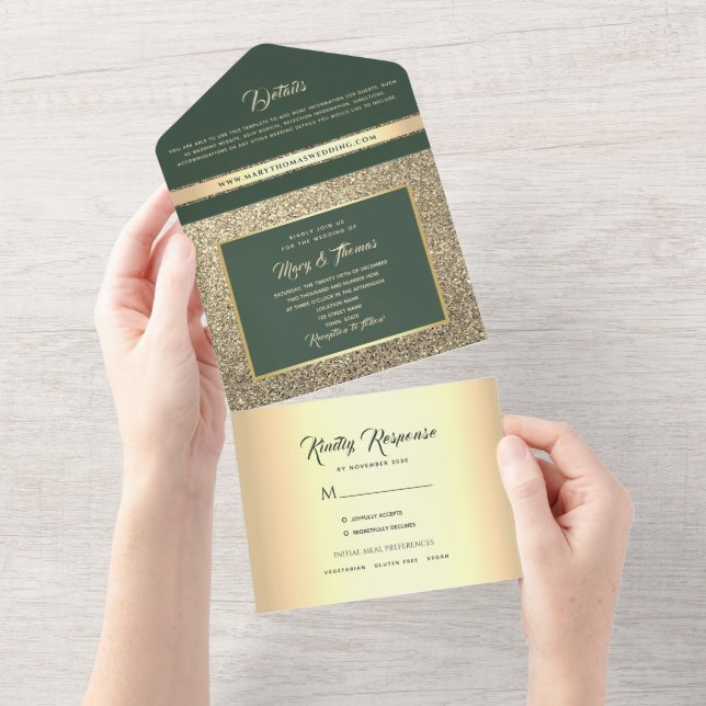Luxury Emerald Green Wedding All In One Invitation (Tearaway)