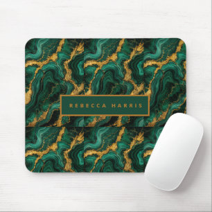 Luxury Emerald Malachite Gold Custom Name Mouse Mat