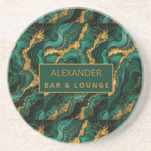 Luxury Emerald Malachite Gold Liquid Agate Drink Coaster