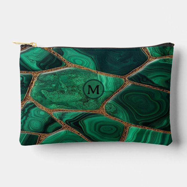 Luxury Emerald Malachite Green Marble Abstract Accessory Pouch (Front)