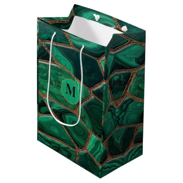 Luxury Emerald Malachite Green Marble Abstract Medium Gift Bag (Front Angled)