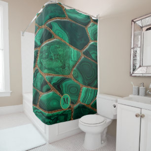 Luxury Emerald Malachite Green Marble Abstract Shower Curtain