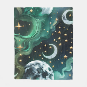 Luxury Emerald Moon Motifs Blanket – Ethereal Jade