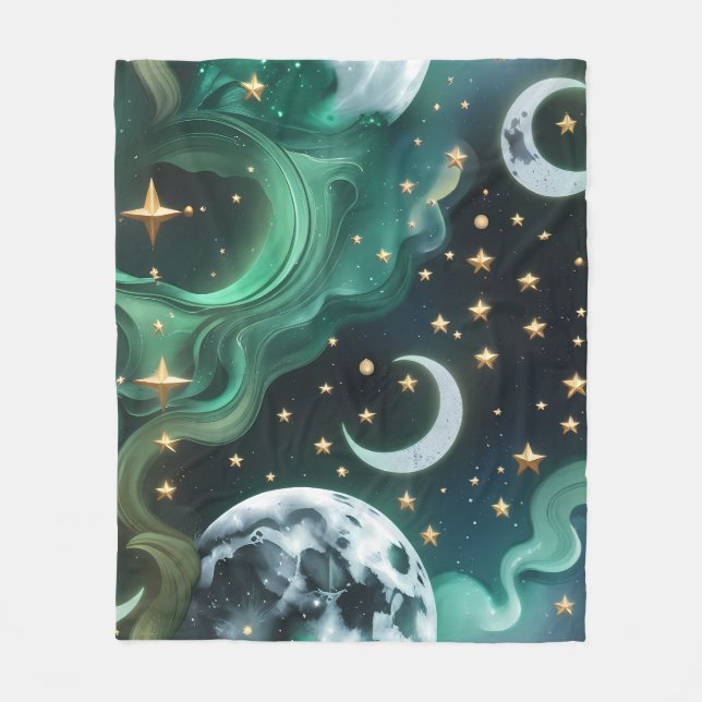 Luxury Emerald Moon Motifs Blanket – Ethereal Jade (Front)