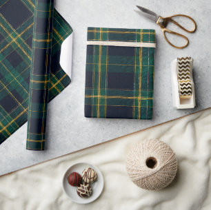 Luxury Emerald Navy & Gold Tartan   Elegant Wrapping Paper
