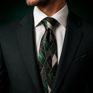 Luxury Emerald Noir Gold Marble Geometric Tie
