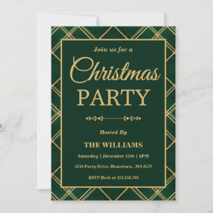 Luxury Emerald Tartan Plaid Christmas Party Invitation