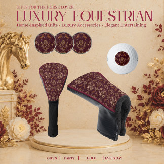 Luxury Equestrian Burgundy and Gold Golf Head Cover