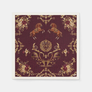 Luxury Equestrian Burgundy and Gold Napkin