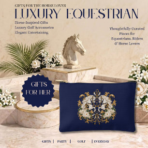 Luxury Equestrian Horse Navy Gold & Ivory Accessory Pouch