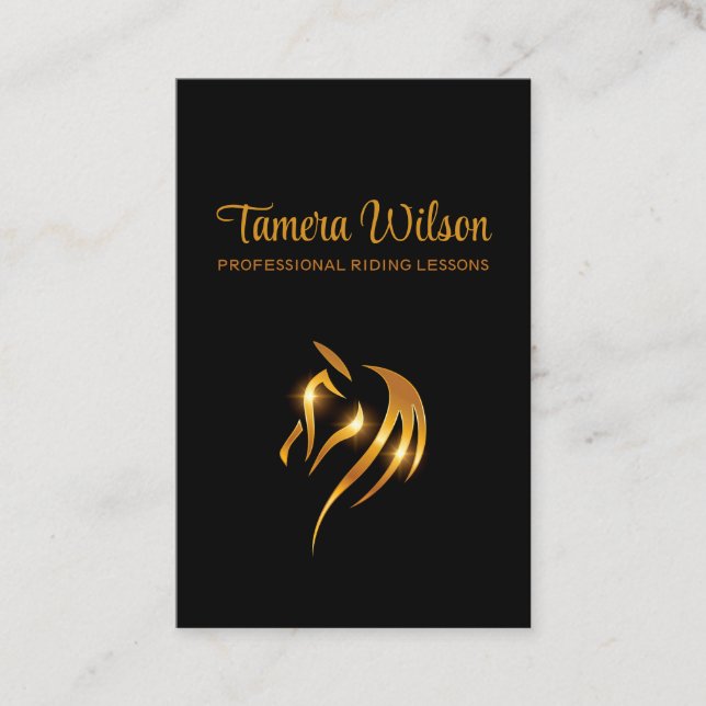 Luxury Equestrian Horse Training Gold Black Business Card (Front)